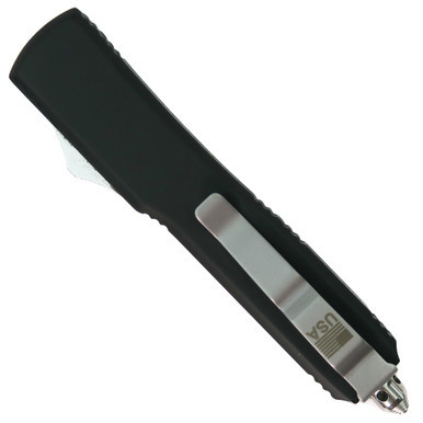 Full size Elite Gladiator OTF Knife, Satin Drop Point Blade, Clip View