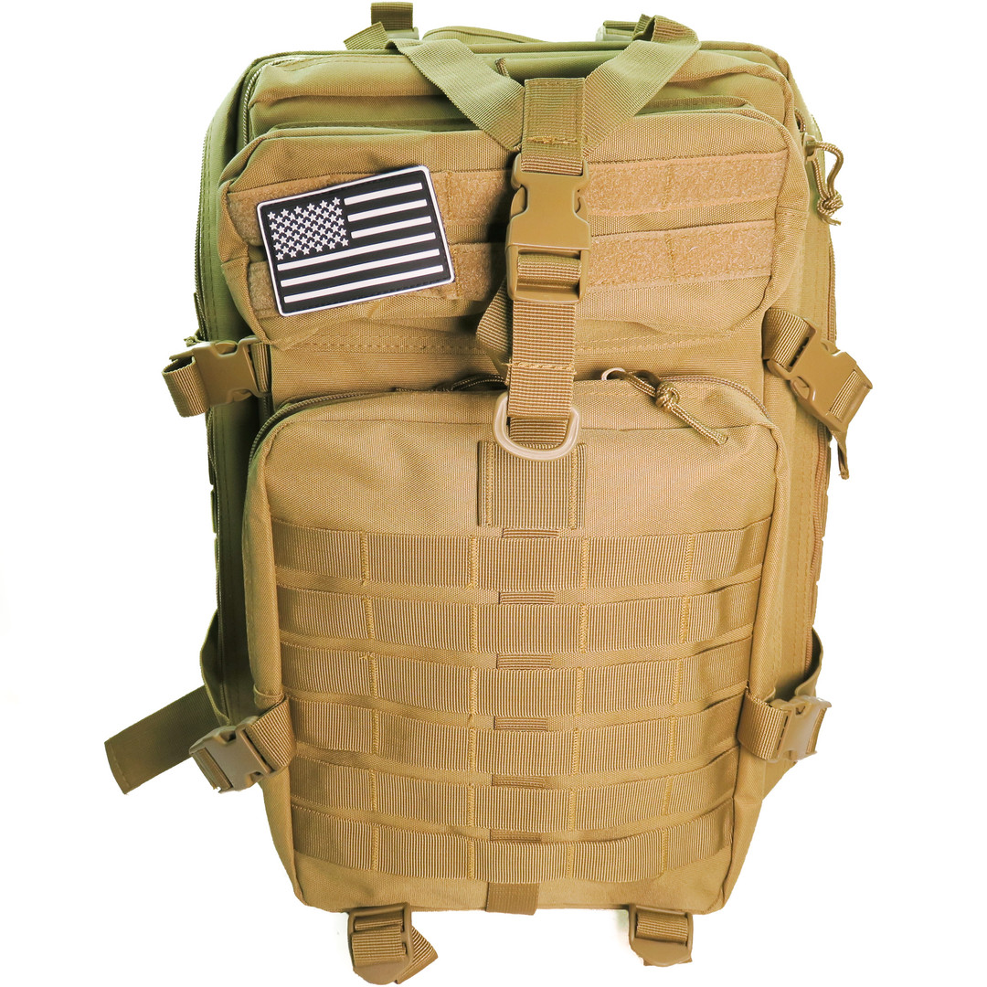 SurvivalGrid 40L Backpack, Desert Tan, Front View