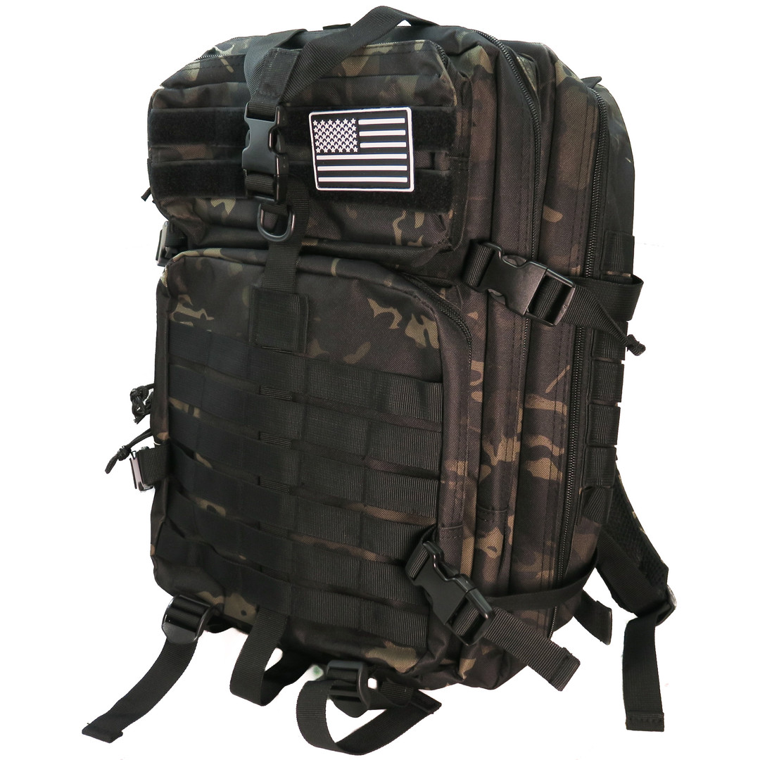 SurvivalGrid 40L Backpack, Dark Camo, Side View