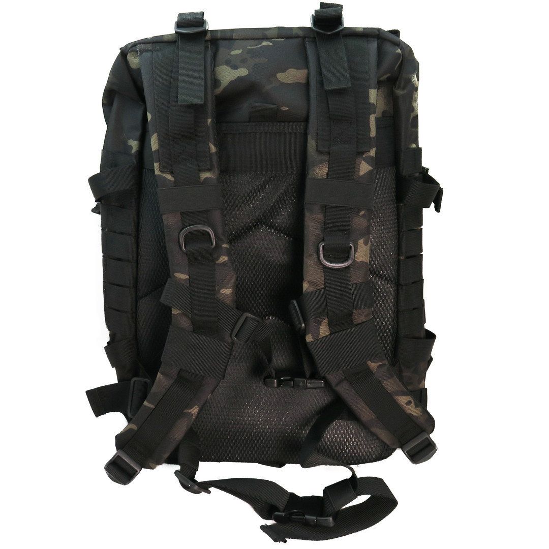 SurvivalGrid 40L Backpack, Dark Camo, Back View