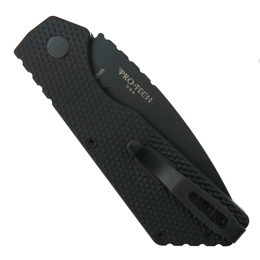 Pro-Tech Black Textured Strider PT+ Auto Knife, DLC Black MagnaCut Blade, Closed View