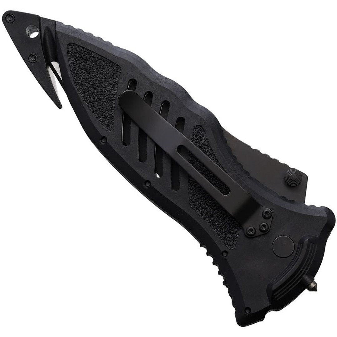 Blackhawk! CQD Large Folding Knife, Black Combo Drop Point Blade, Clip View