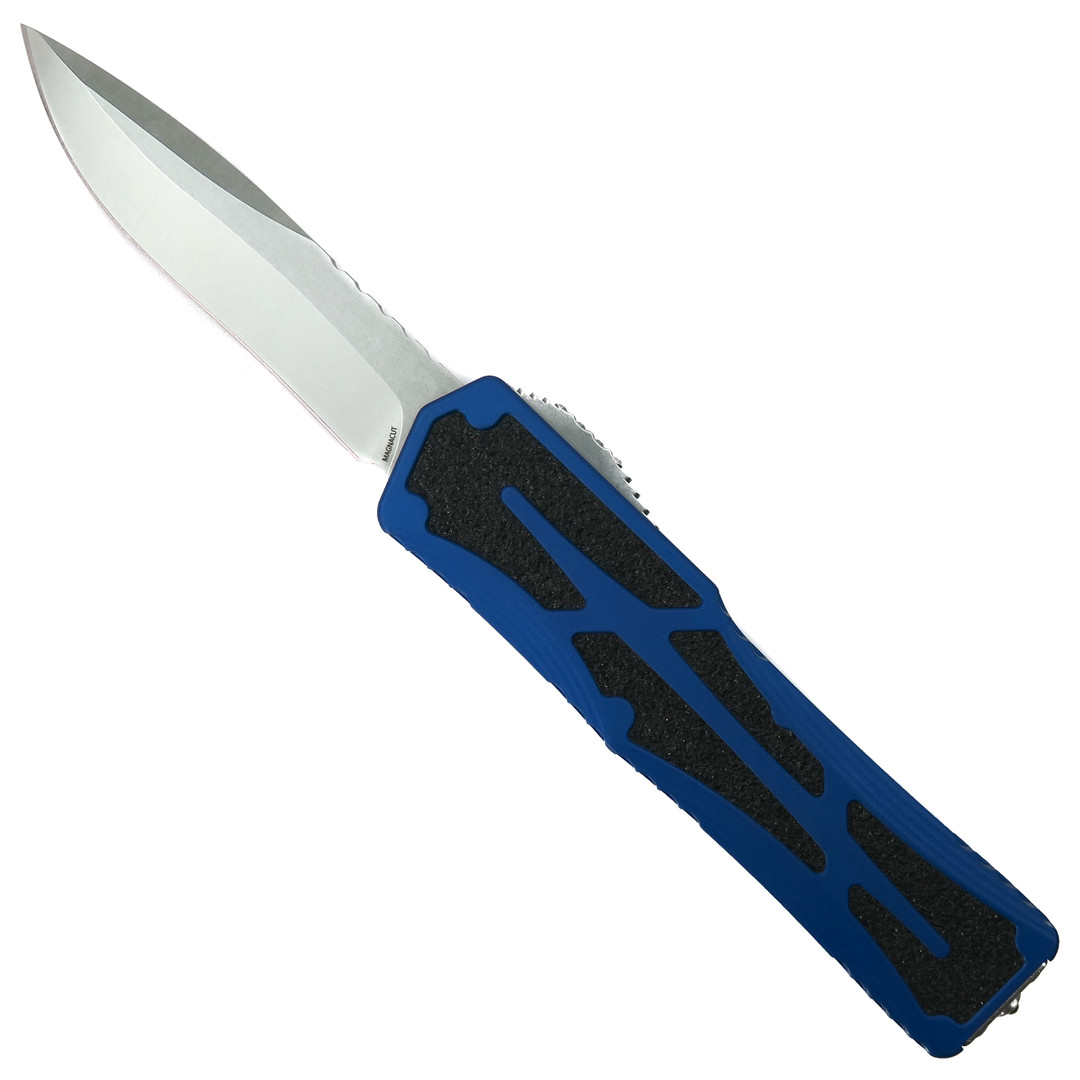 Heretic Knives Blue Colossus OTF Knife, Stonewash Recurve Blade