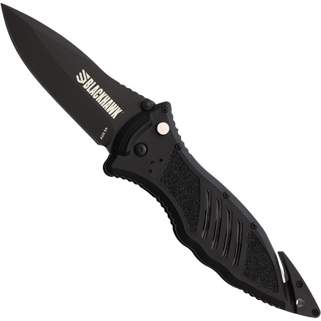 Blackhawk! CQD Large Folding Knife, Black Drop Point Blade