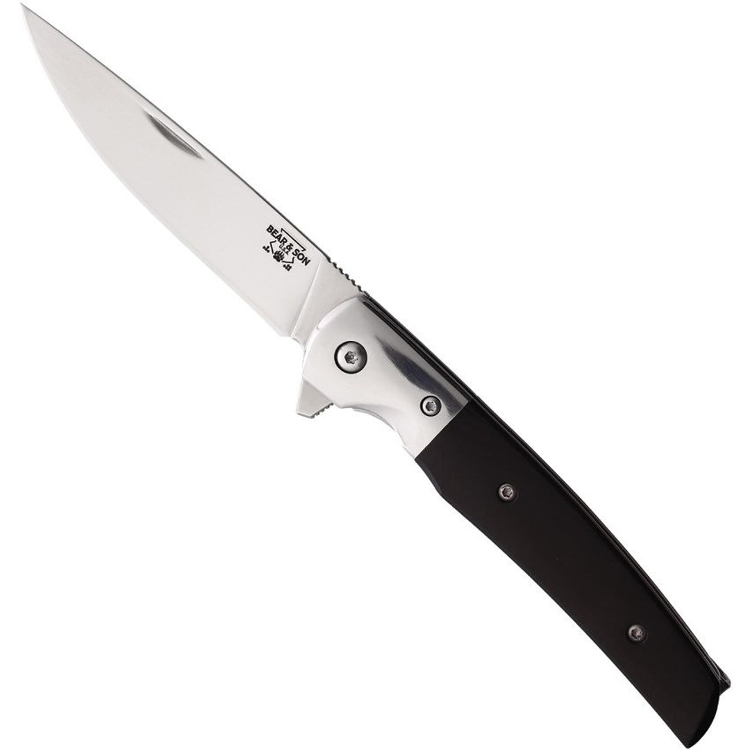 Bear & Son Rancher Sideliner Flipper Knife, Black G10 Handle