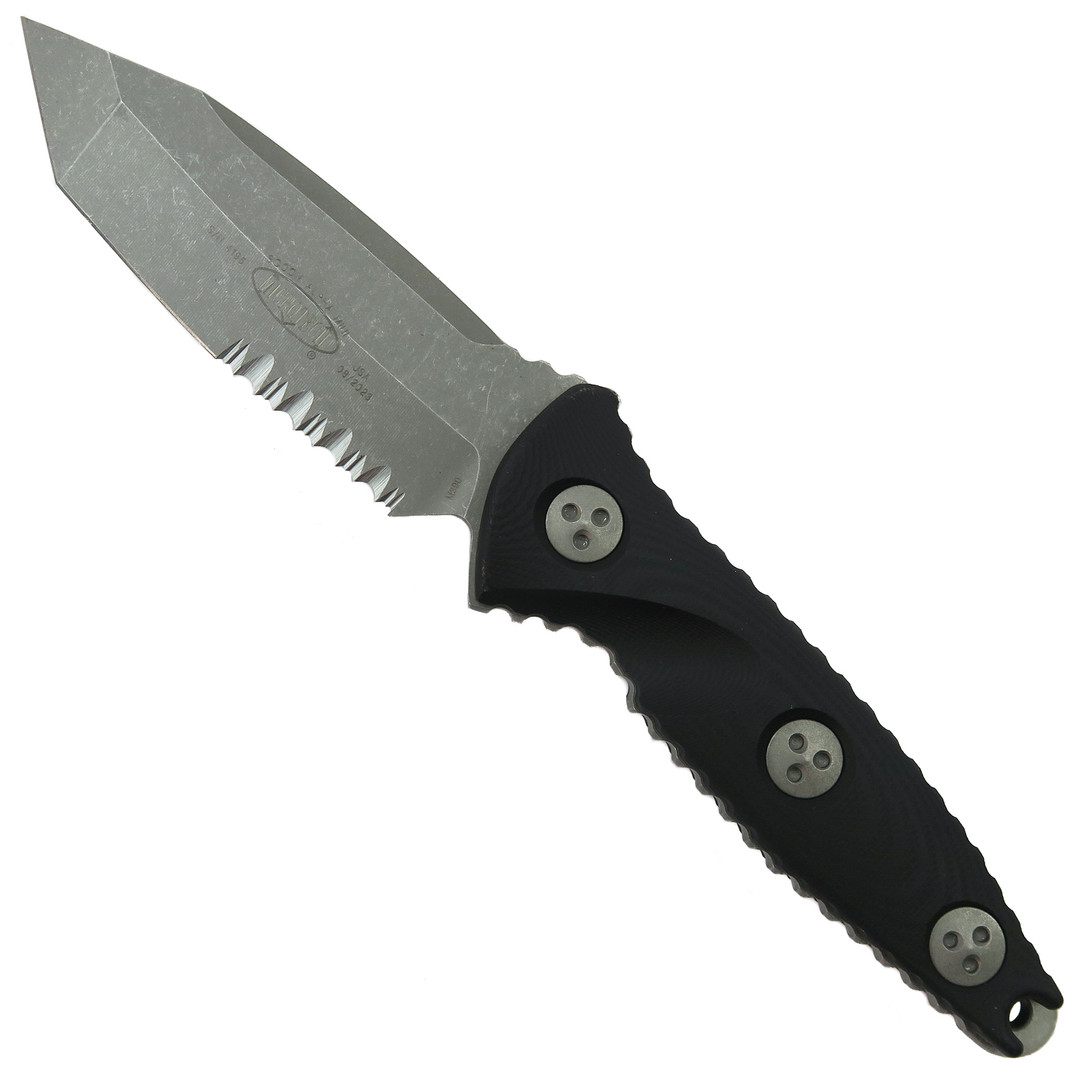 Microtech Socom Alpha Mini T/E Fixed Blade Knife, Apocalyptic Stonewash Combo Blade