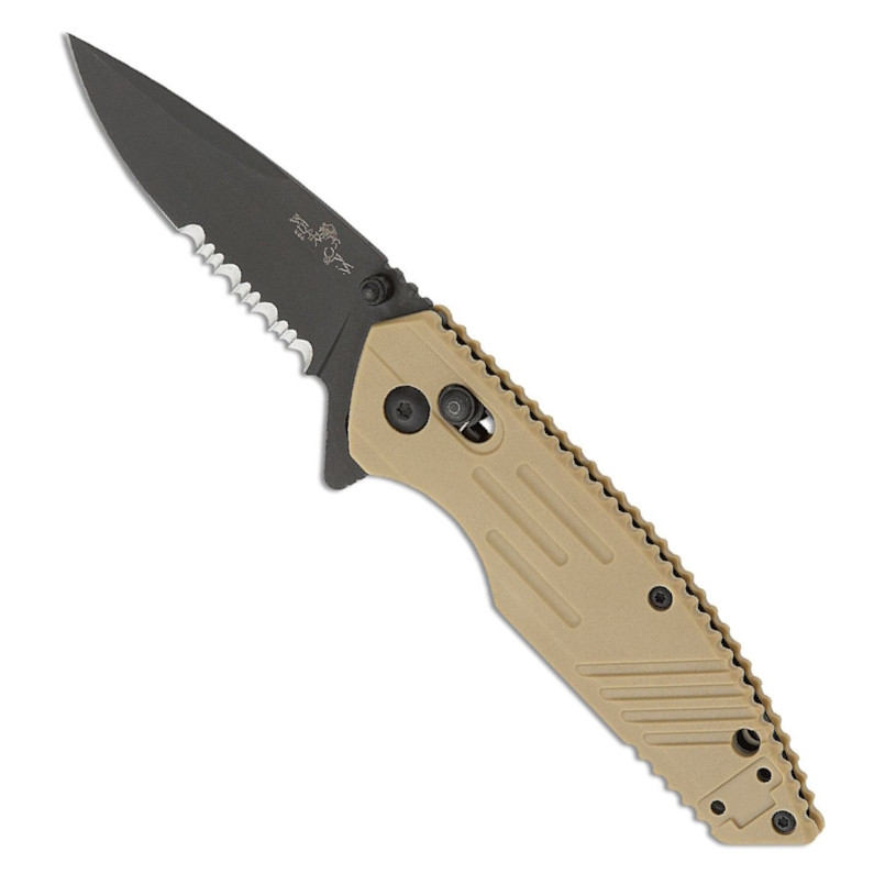 Bear Ops Rancor IX Desert Sand Zytel Flipper Knife, Serrated Drop