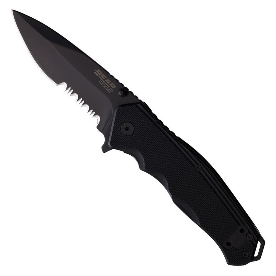 Bear & Son Sideliner Black G10 Linerlock Knife, Black Combo Blade 