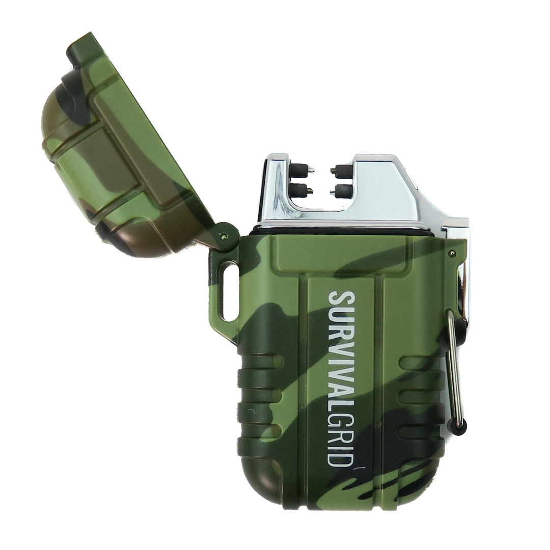 SurvivalGrid Camo Waterproof Dual Arc Lighter, Open