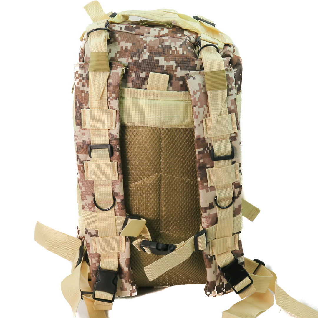 SurvivalGrid 25L Urban Backpack, Desert Tan DigiCamo, Back View