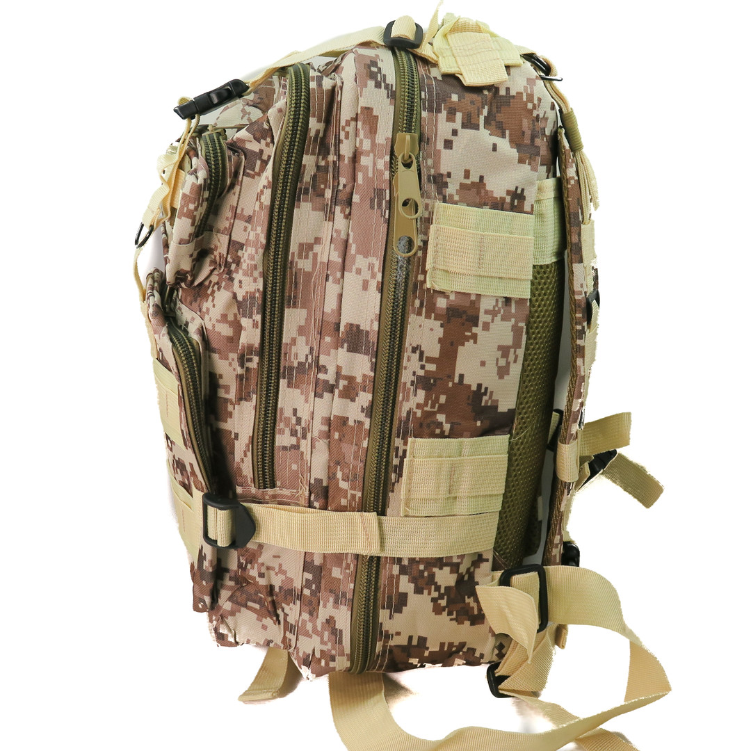 SurvivalGrid 25L Urban Backpack, Desert Tan DigiCamo, Side View