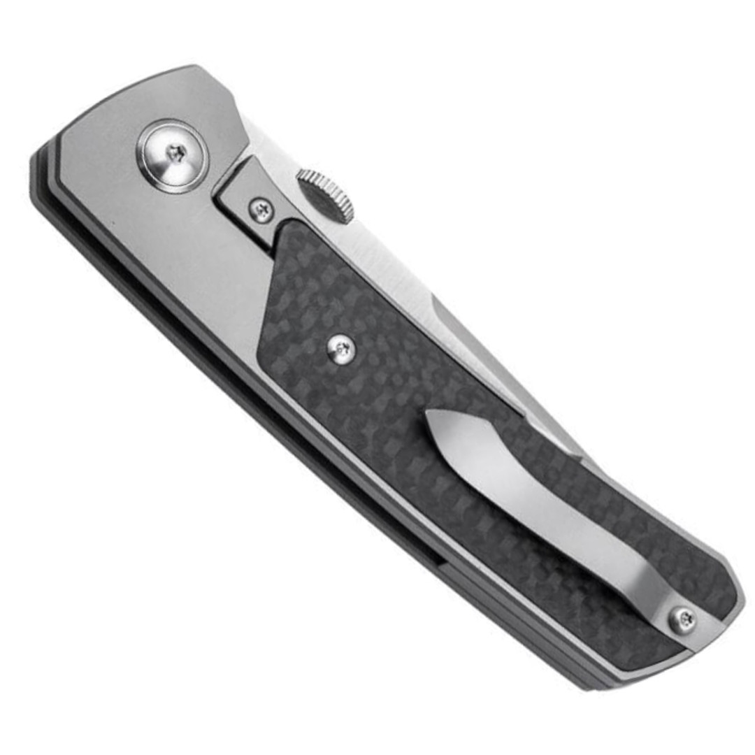 Boker Plus Conductor Folder Knife, Satin S35VN Drop Point Blade, Clip View