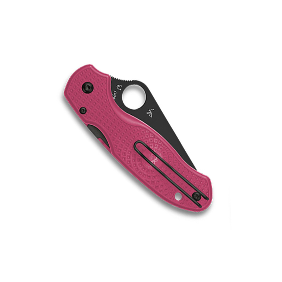 Spyderco Para 3 Pink FRN Folding Knife, Black CTS-BD1N Blade , Clip View