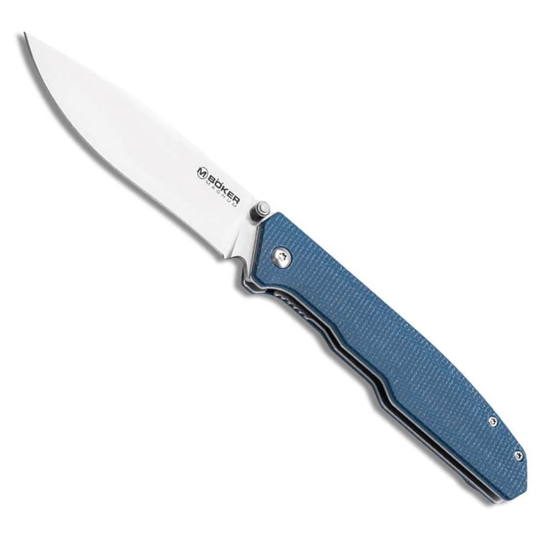 Boker Magnum Deep Blue Canvas Folder Knife, Satin Drop Point