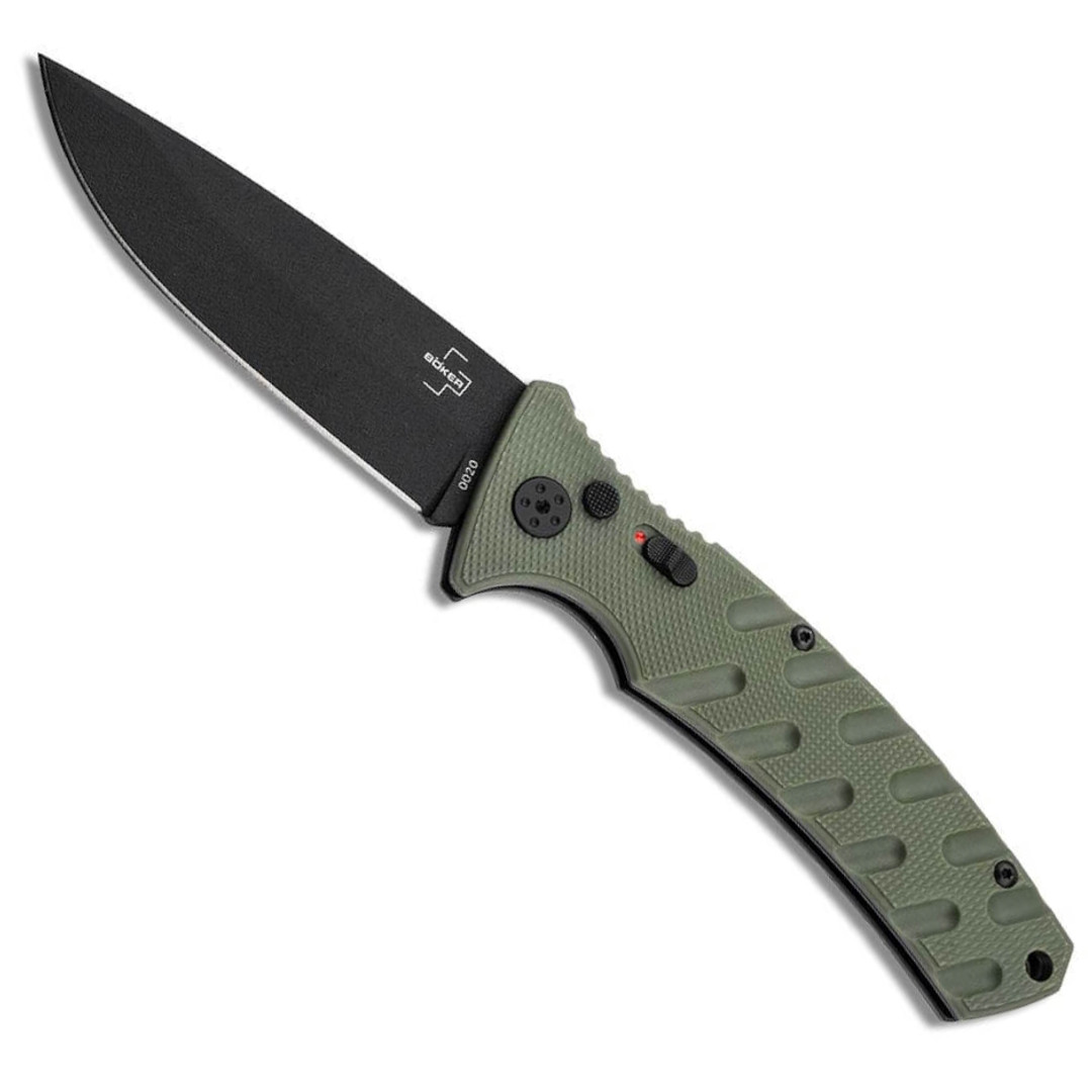 Boker Plus Green Grivory Large Strike Auto Knife, Black Drop Blade