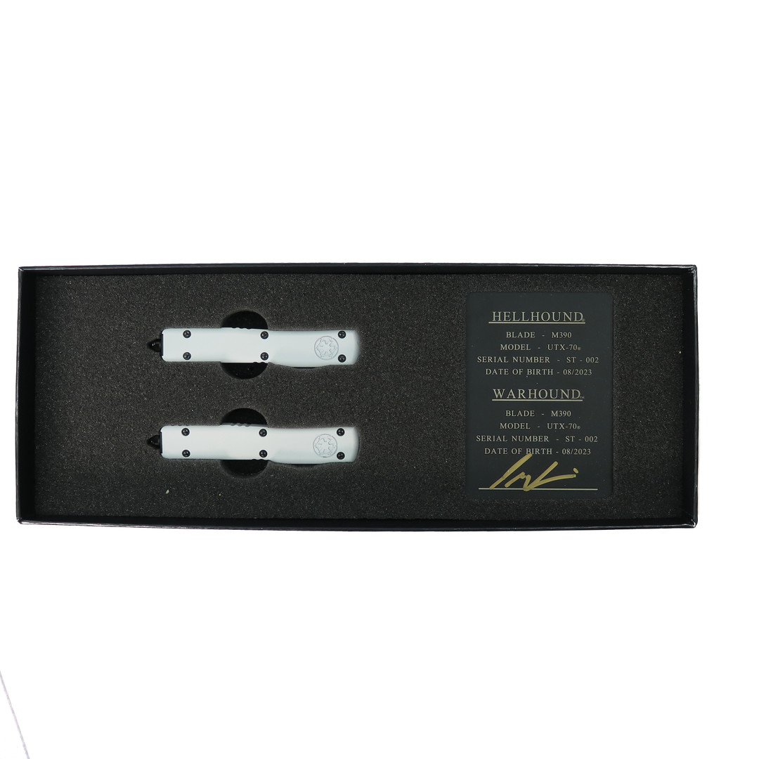 Microtech Signature Series Storm Trooper UTX-70 Set, Warhound and Hellhound, In Box View