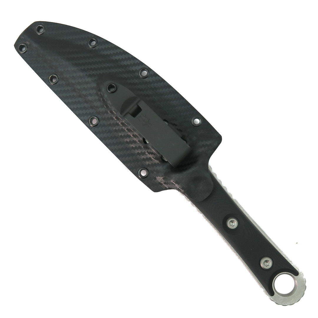 Microtech Borka SBK Fixed Blade Knife, Stonewash Serrated Blade, Sheath View