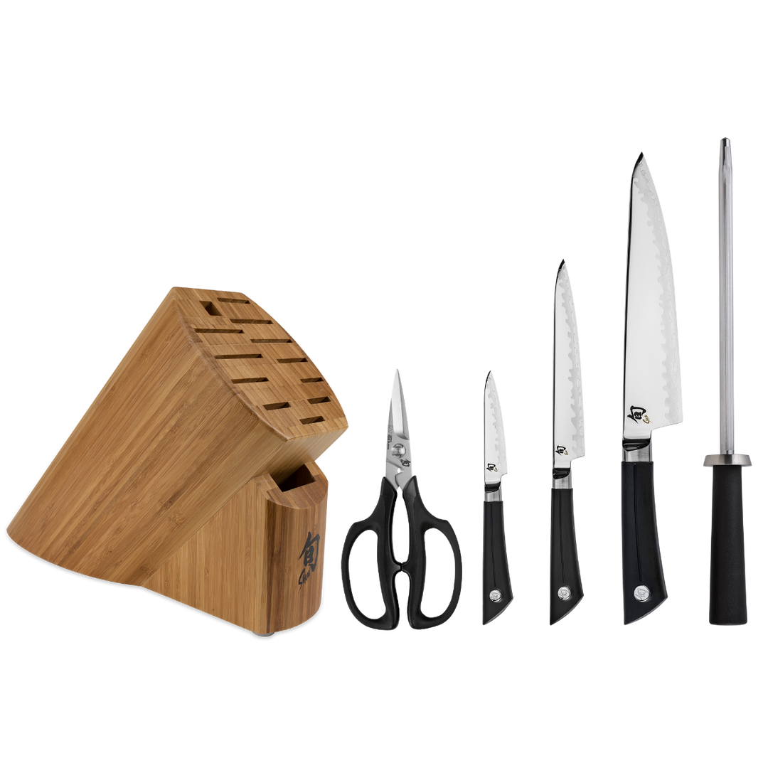 Shun VBS0600 Sora 6 Piece Basic Block Knife Set, TPE Polymer Handle 
