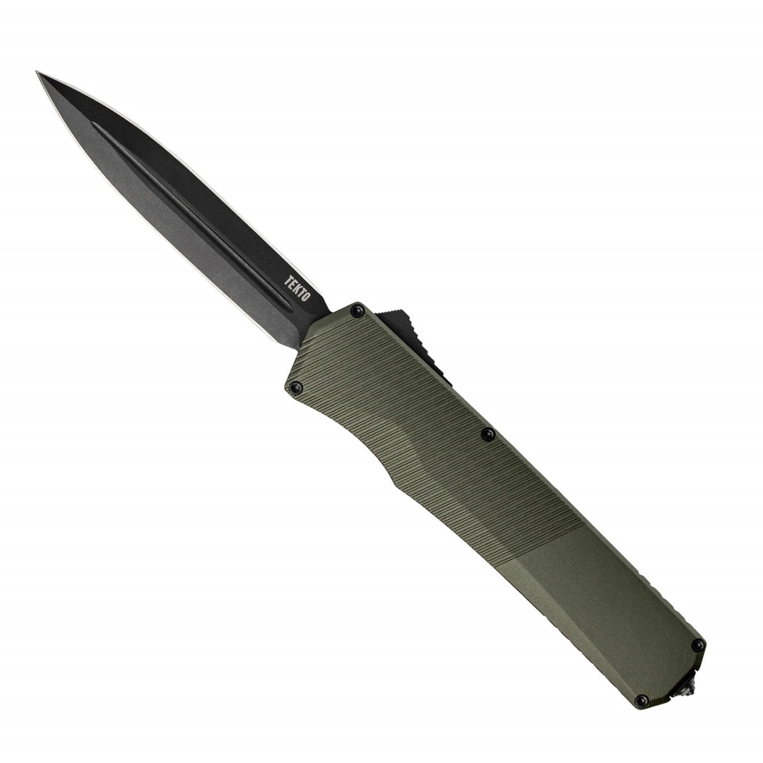 Tekto OD Green Spry A5 OTF Automatic Knife, Black Dagger Blade