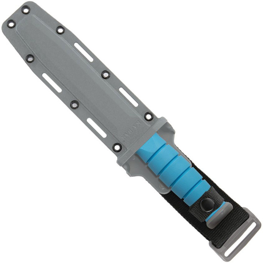 Ka-Bar USSF Space-Bar Blue Kraton Fixed Blade Knife, 7" Gray Powder Coat Blade, Sheath View