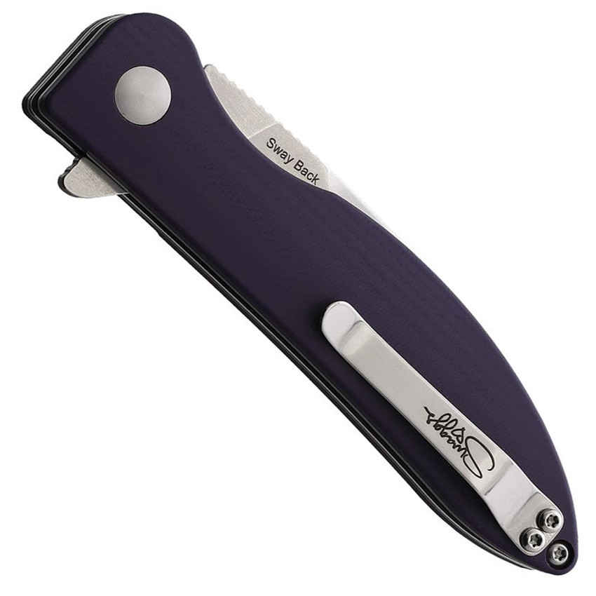 Kizer Sway Back Purple G10 Button Lock Folding Knife, Stonewash