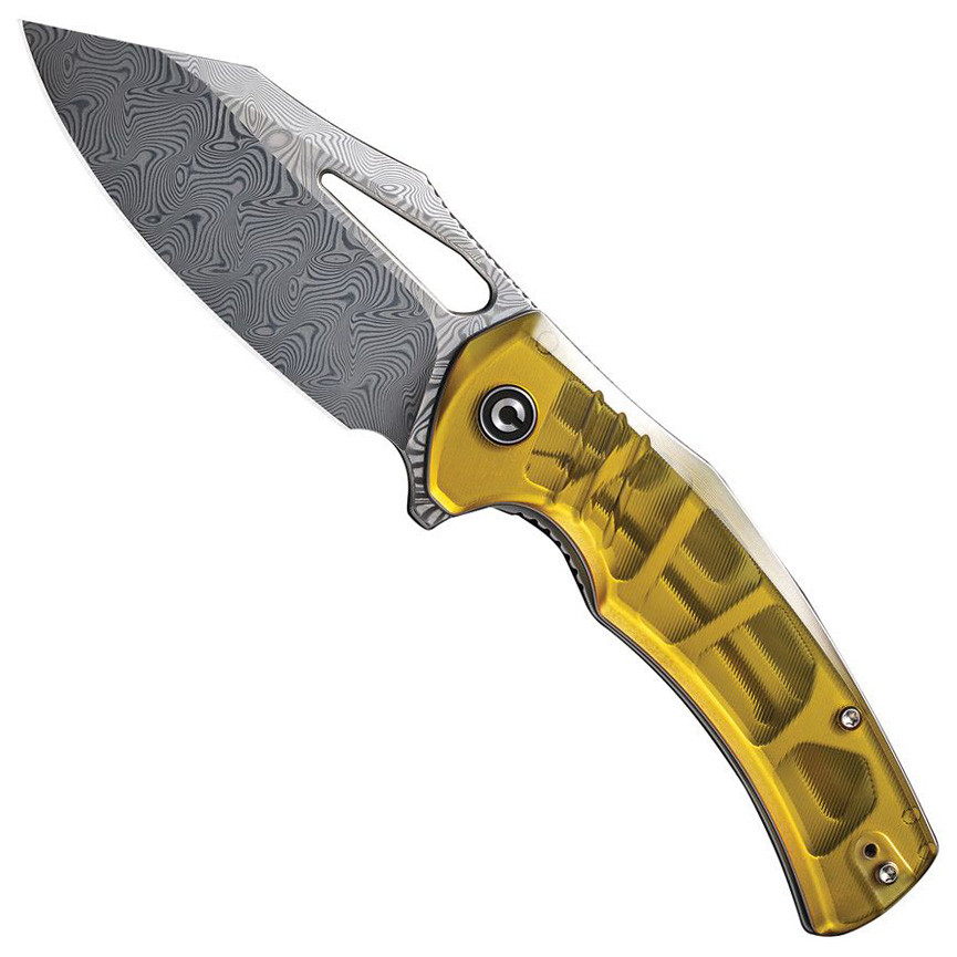 CIVIVI BullTusk Polished Ultem Linerlock Folding Knife, Damascus Clip Point Blade