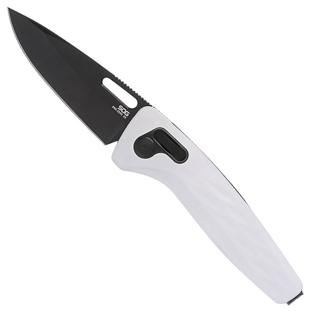 SOG One-Zero White Aluminum XR Lock Folding Knife, Black TiNi Blade 