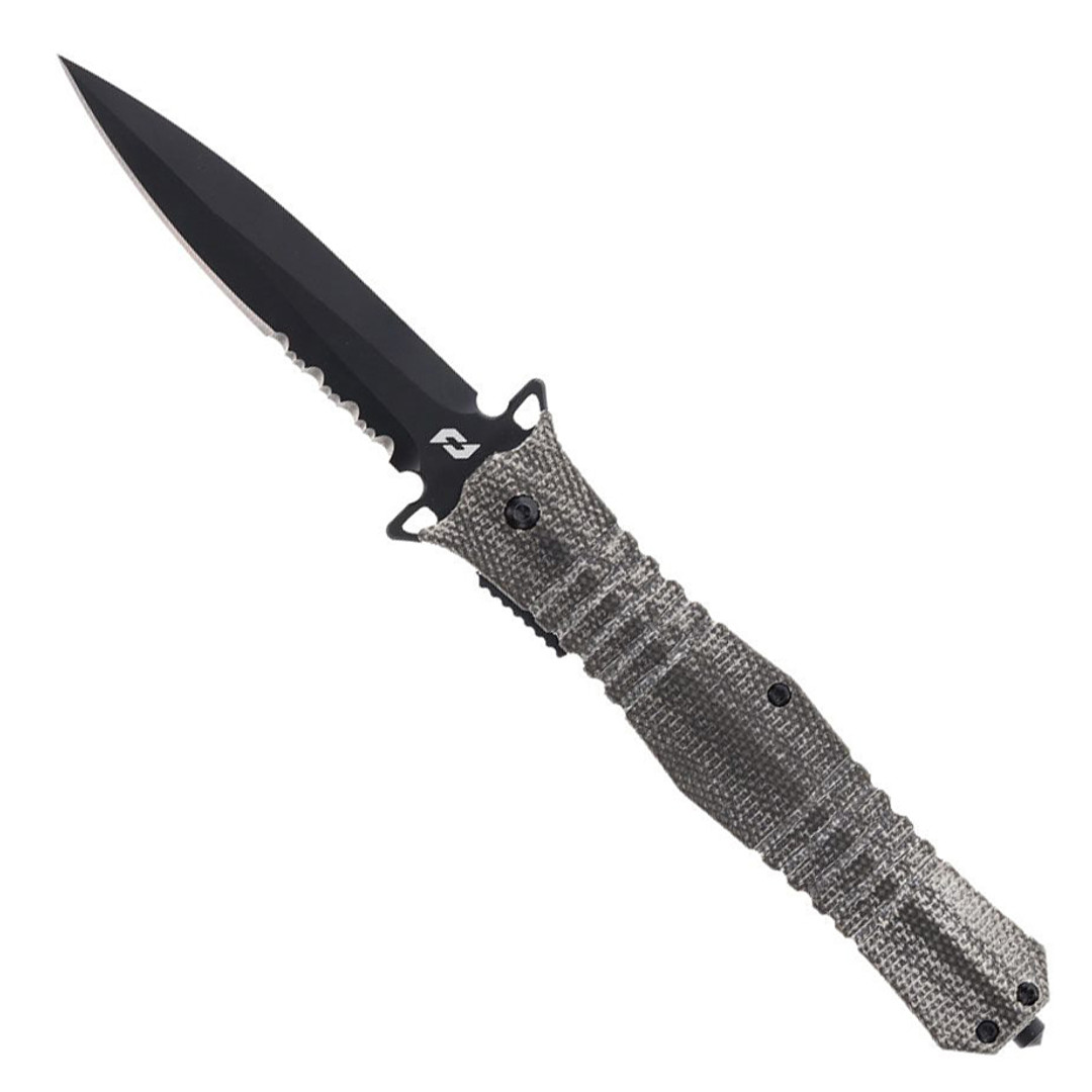 Schrade Beta Class Infiltrate Black Micarta Liner Lock Flipper Knife, D2 Black Dagger Blade
