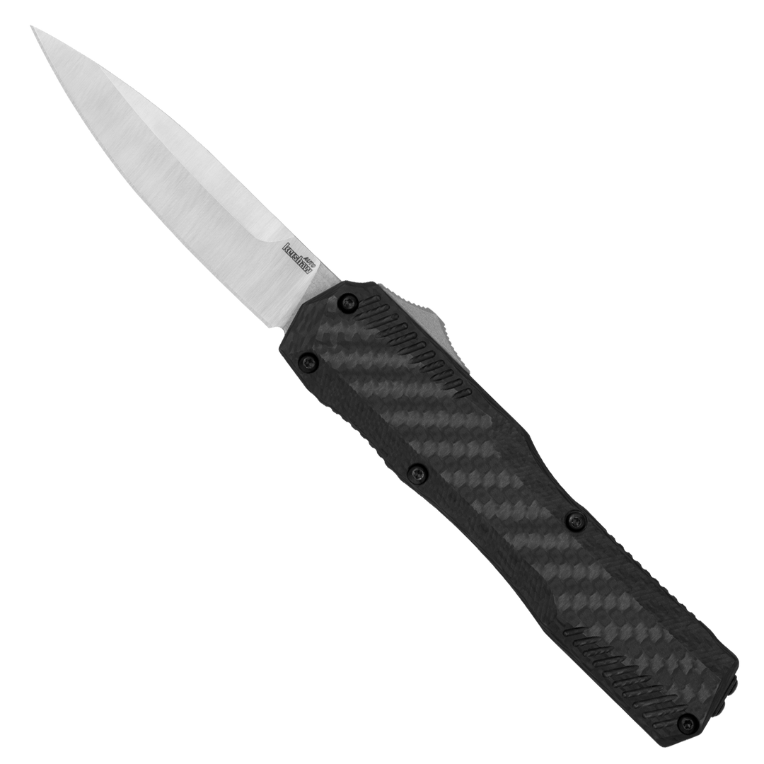 Kershaw Livewire Black Carbon Fiber Black Anodized Aluminum Auto Knife, CPM MagnaCut Two-Tone Blade