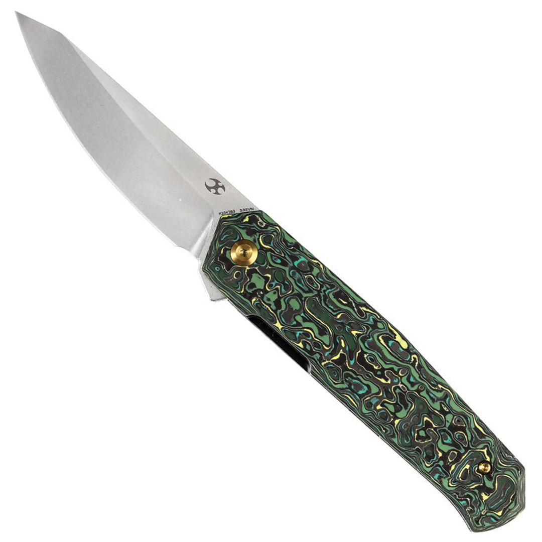 Kansept Knives Integra Jungle FatCarbon Liner Lock Flipper Knife, Stonewashed Blade