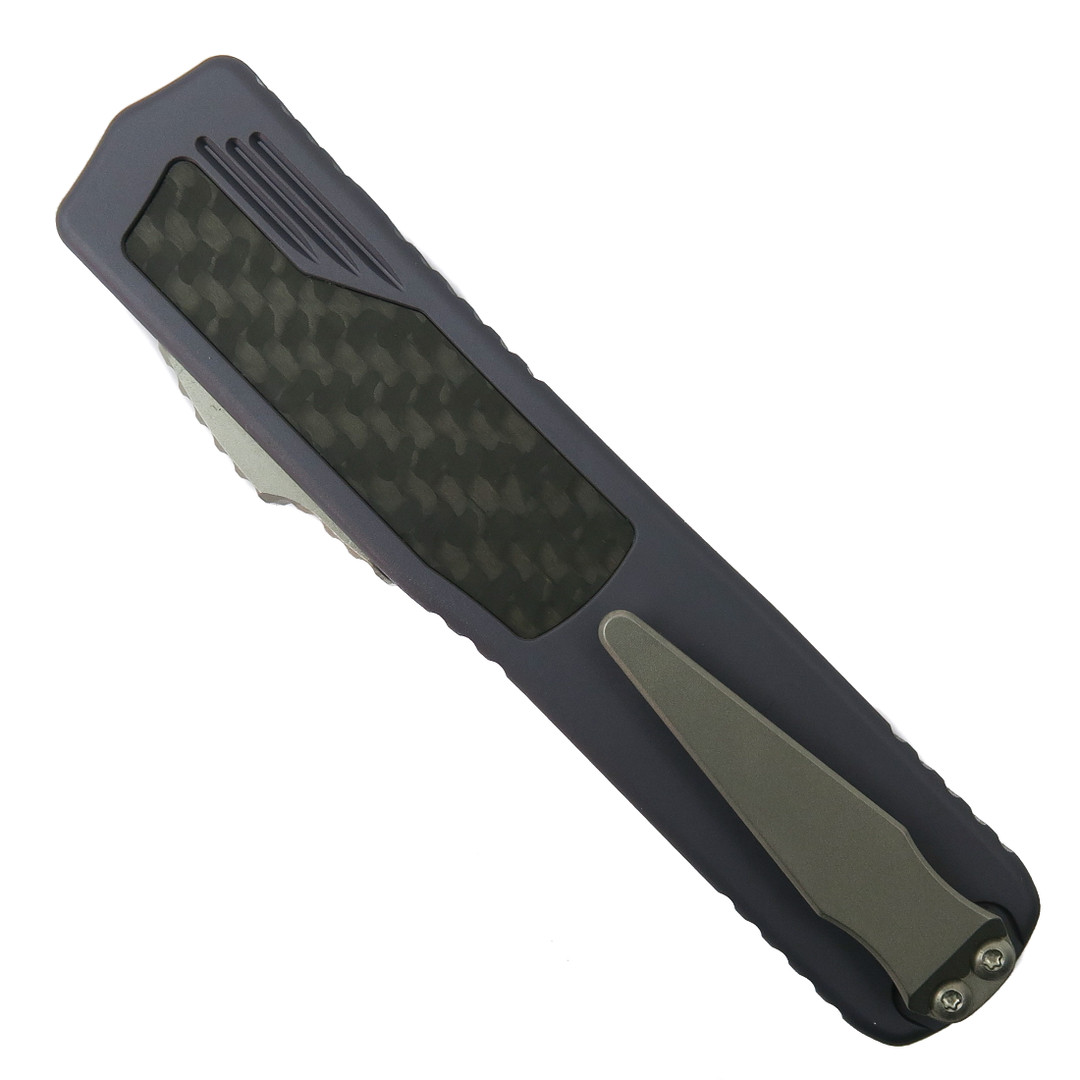 Guardian Tactical Scout 142212 Gray Carbon Fiber Inlay Auto Knife, Serrated Two-Tone Clip Point Blade, Clip View