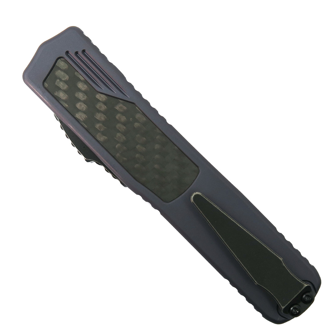 Guardian Tactical Scout 142611 Gray Carbon Fiber Inlay Auto Knife, Black Stonewash Clip Point Blade, Clip View