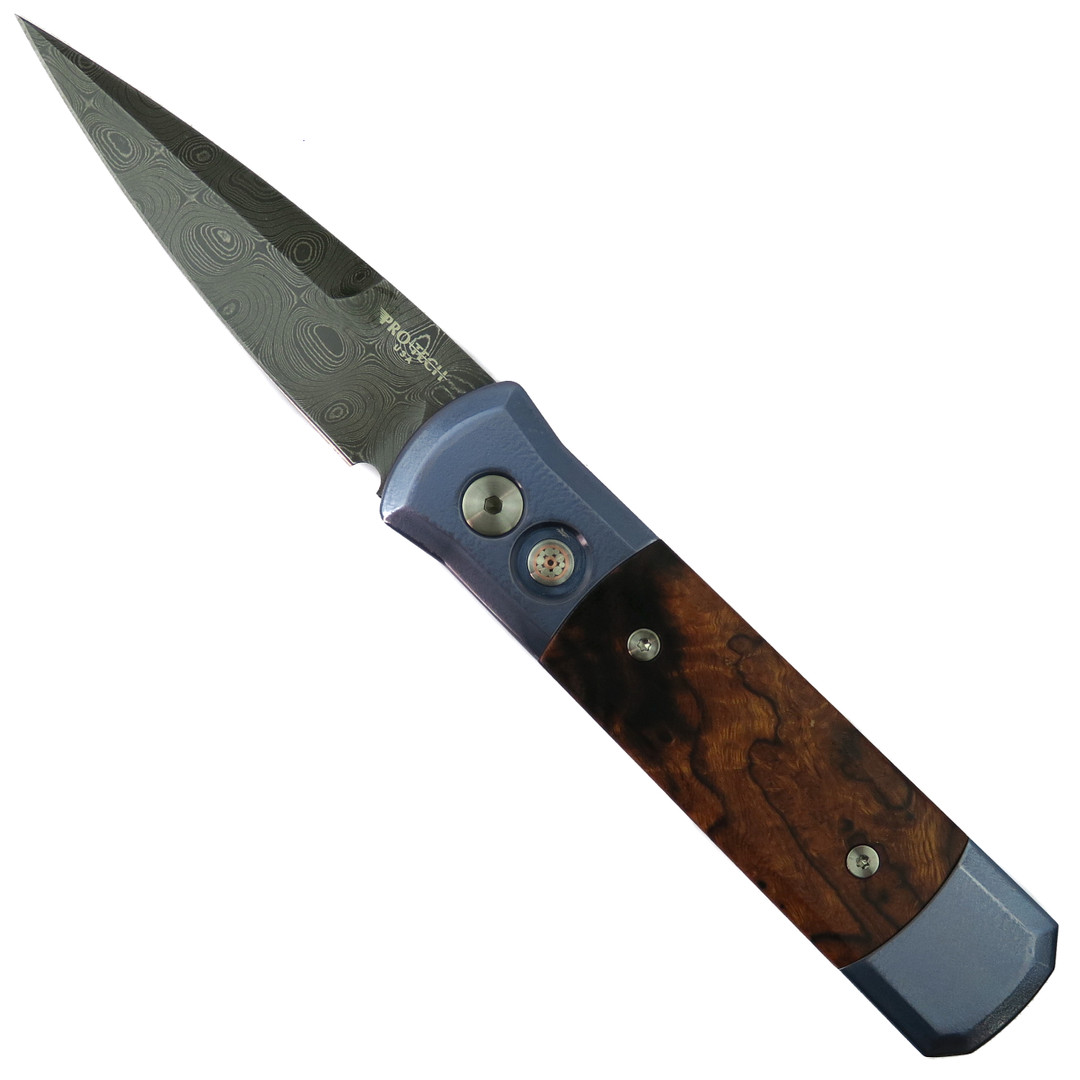 Pro-Tech 2024 Custom Desert Ironwood Godson Auto Knife, Damascus Blade