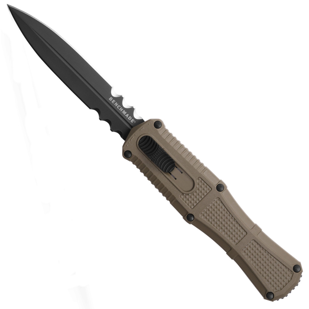 Benchmade Ranger Green Claymore OTF Auto Knife, Smoke Gray PVD Combo Dagger Blade