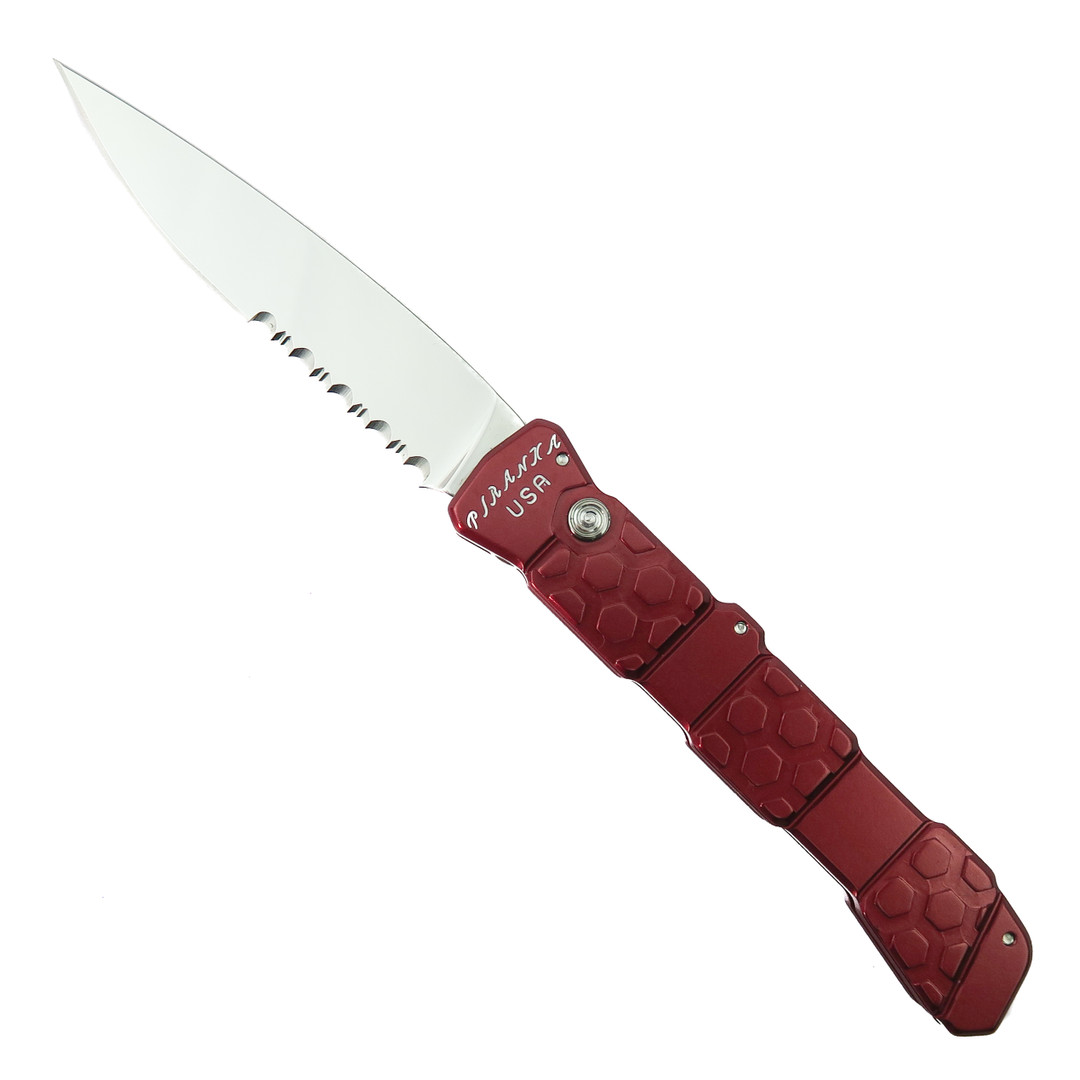Piranha Red 21 Automatic Knife, Mirror Combo Blade