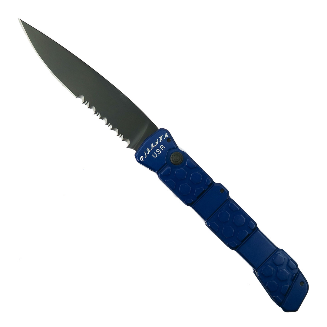 Piranha Blue 21 Auto Knife,  Black Combo Blade