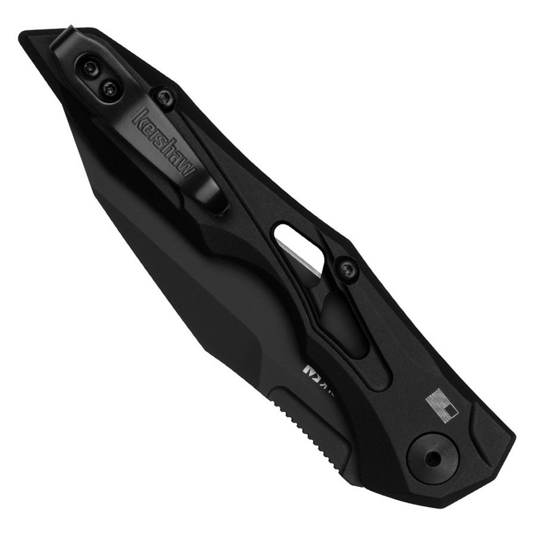 Kershaw Black Launch 13 Auto Knife, Black Wharncliffe Blade, Clip View