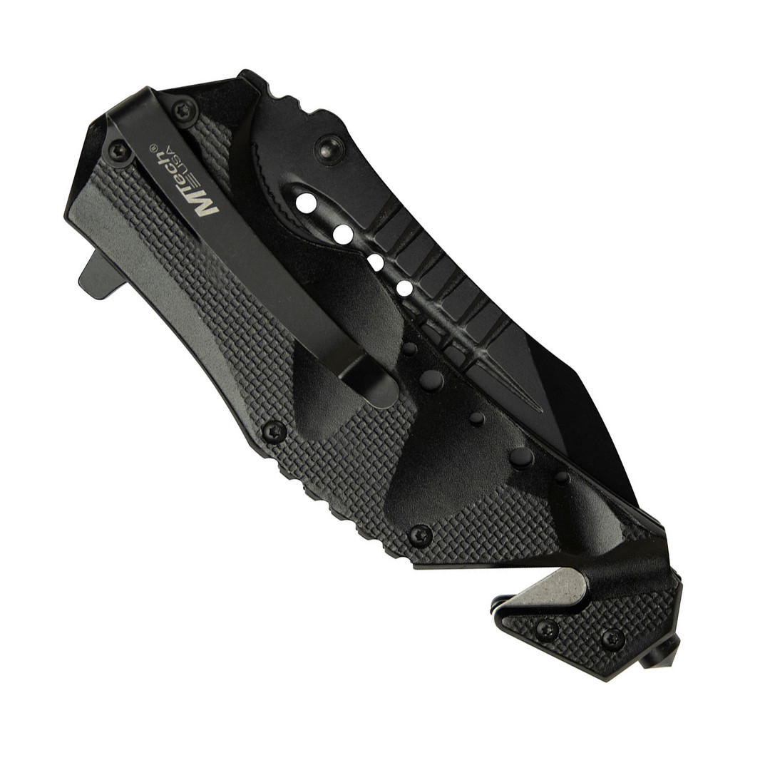 MTech Black Aluminum Seatbelt Cutter Spring Assisted Knife, Clip View