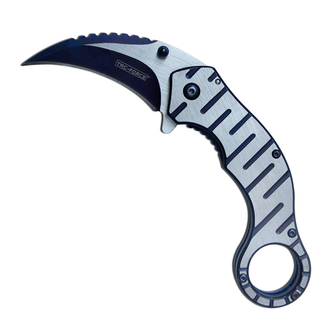 Tac-Force Stainless Steel Satin/Blue Hawkbill Spring Assisted Knife 