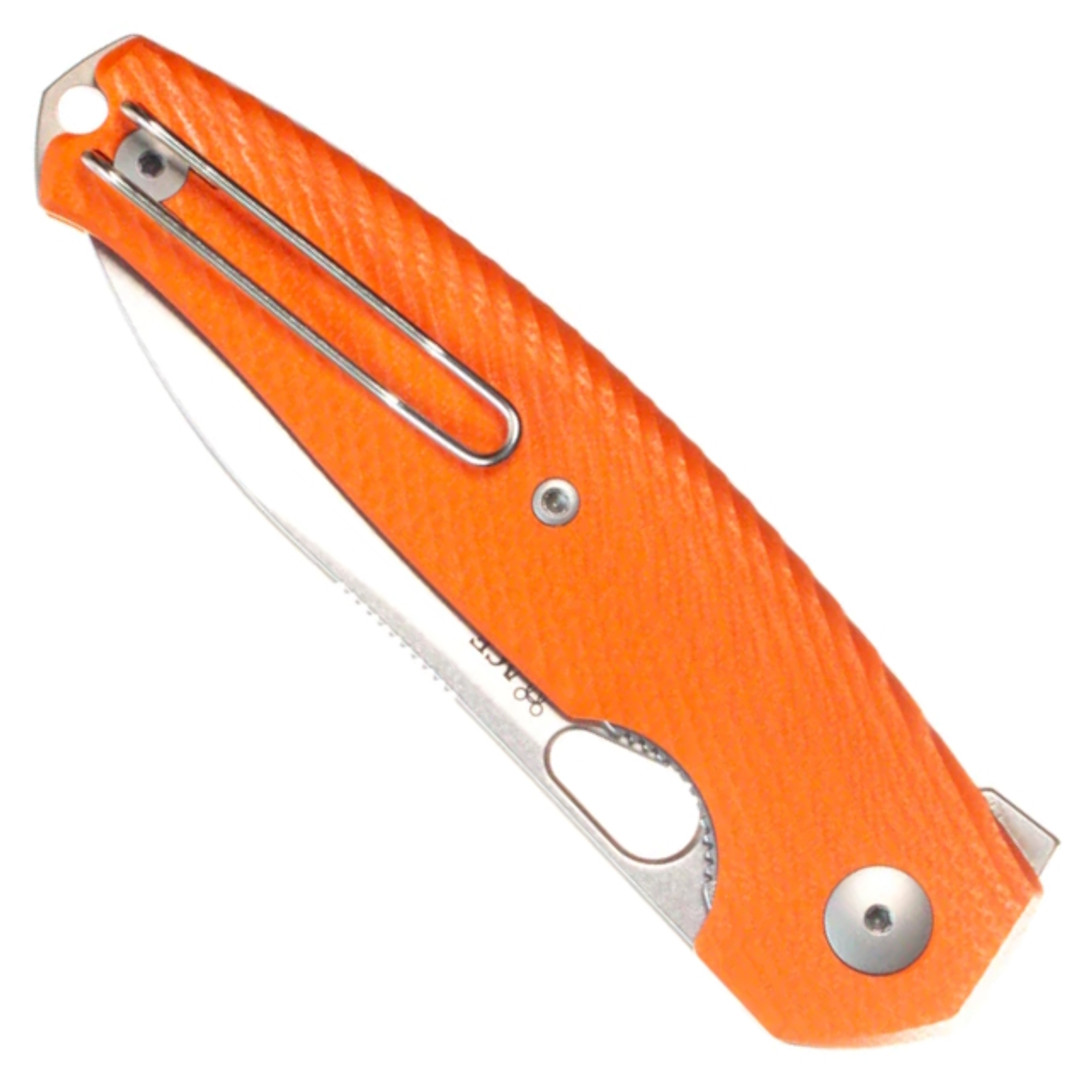 GiantMouse ACE Jagt Orange G10 Folding Knife, Magnacut Stonewash, Clip View