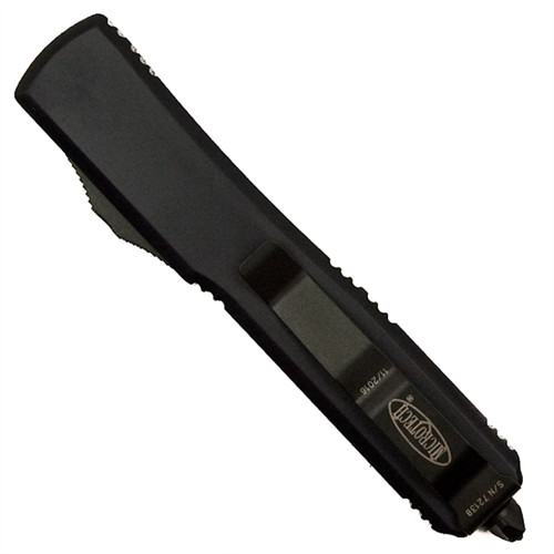 Microtech SCRATCH & DENT Tactical Ultratech OTF Auto Knife, Black Bayonet Blade, Clip View