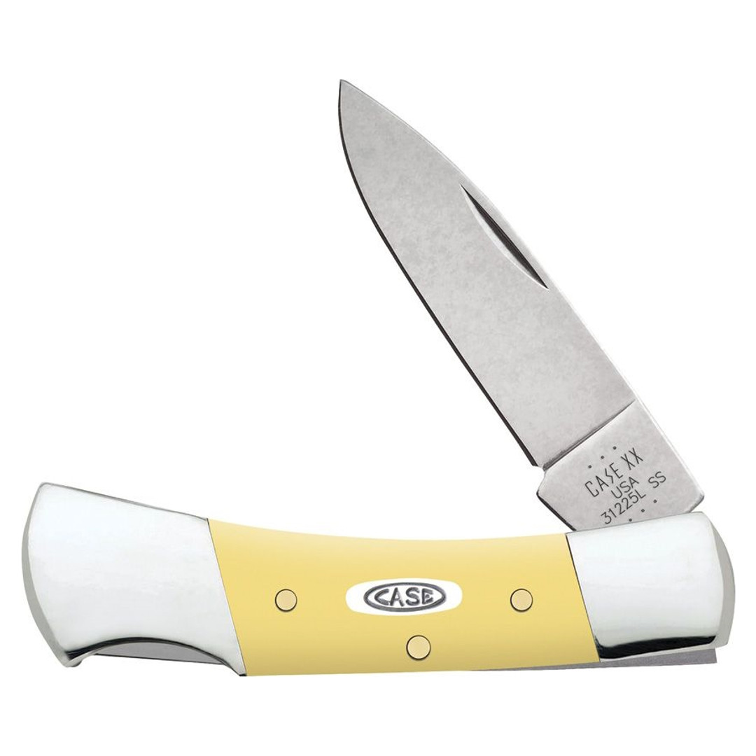 Case XX Smooth Yellow Synthetic Lockback Knife, Part Open View