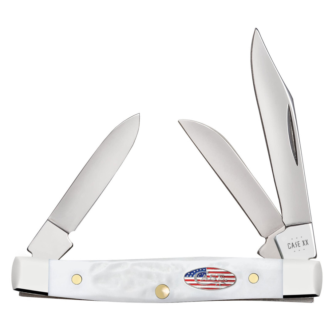 Case XX Stars and Stripes Rough White Synthetic Small Stockman Knife 