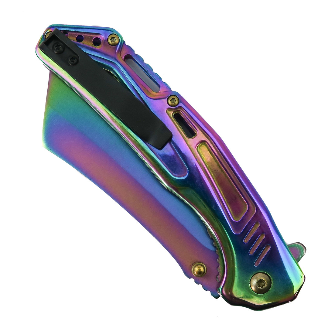 Dark Fantasy Rainbow All Metal 5258RB Spring Assist Knife, Clip View