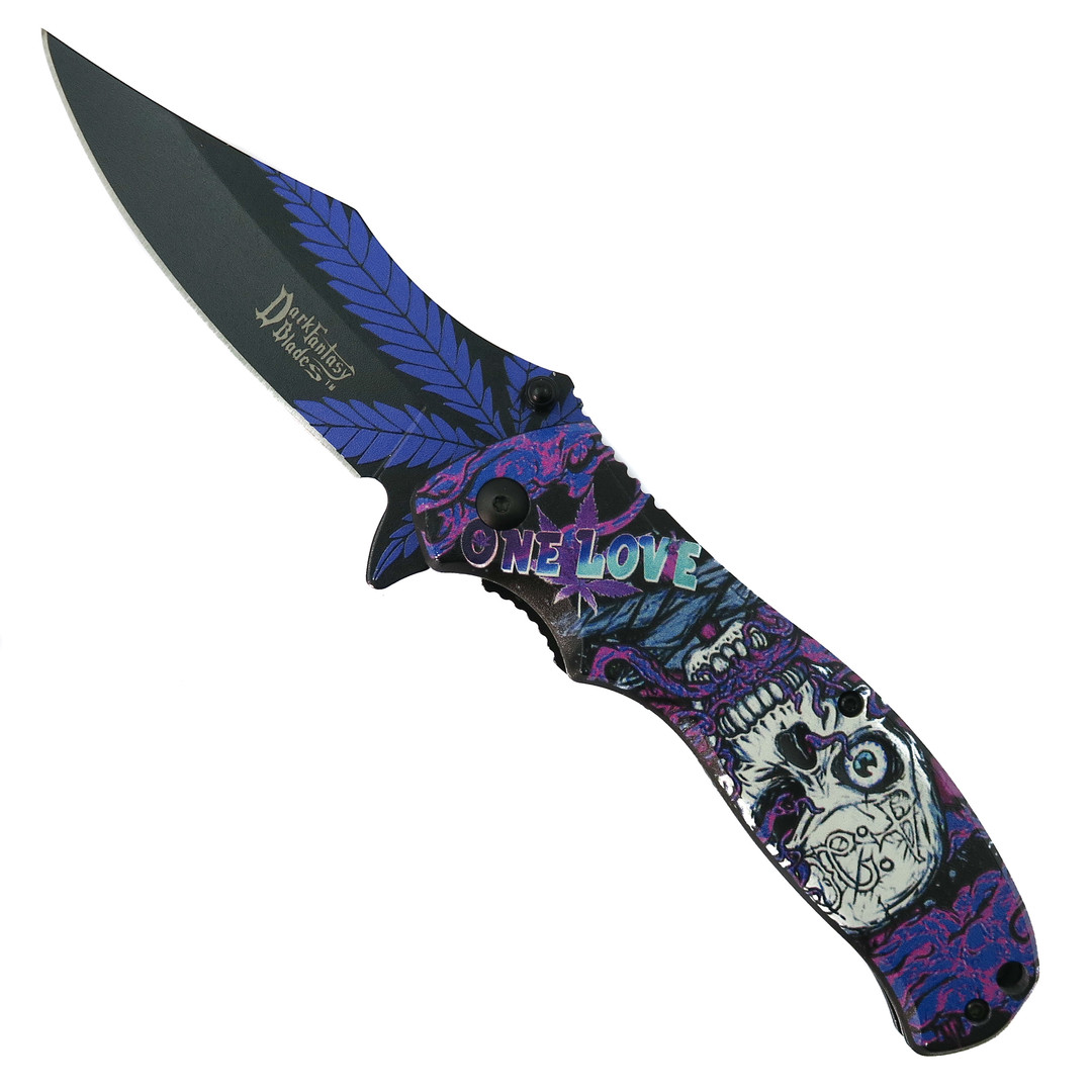 Dark Fantasy Purple Skull Spring Assist Knife