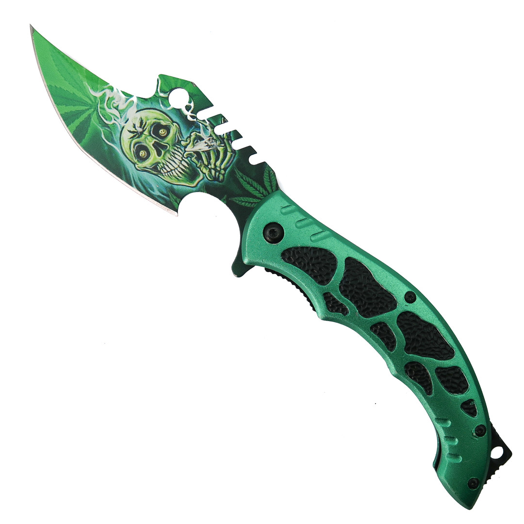 Snake Eye Mean Green Skull Tactical Spring Assist Knife