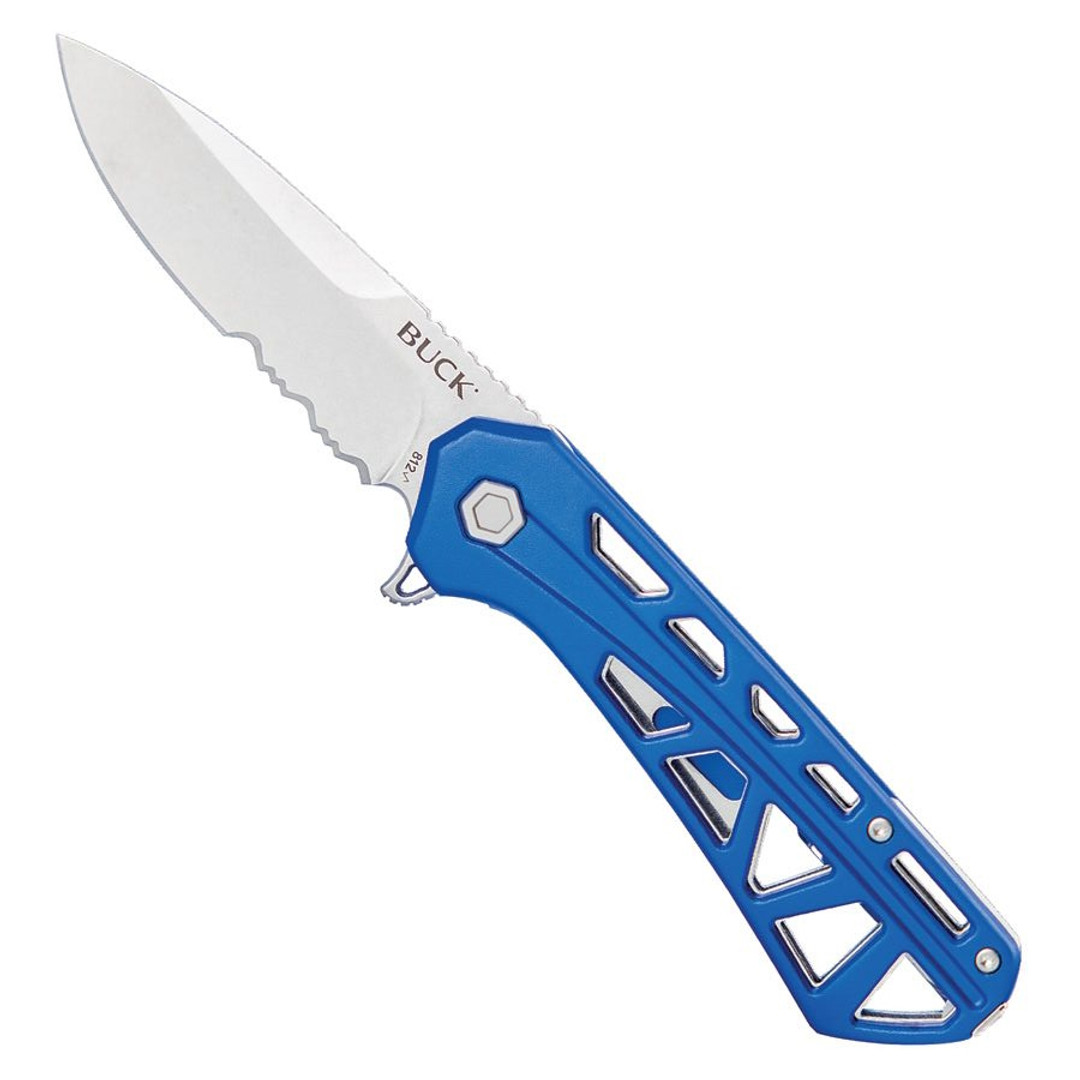 Buck Knives Blue 812 Trace Folder Knife, Drop Point Combo Blade