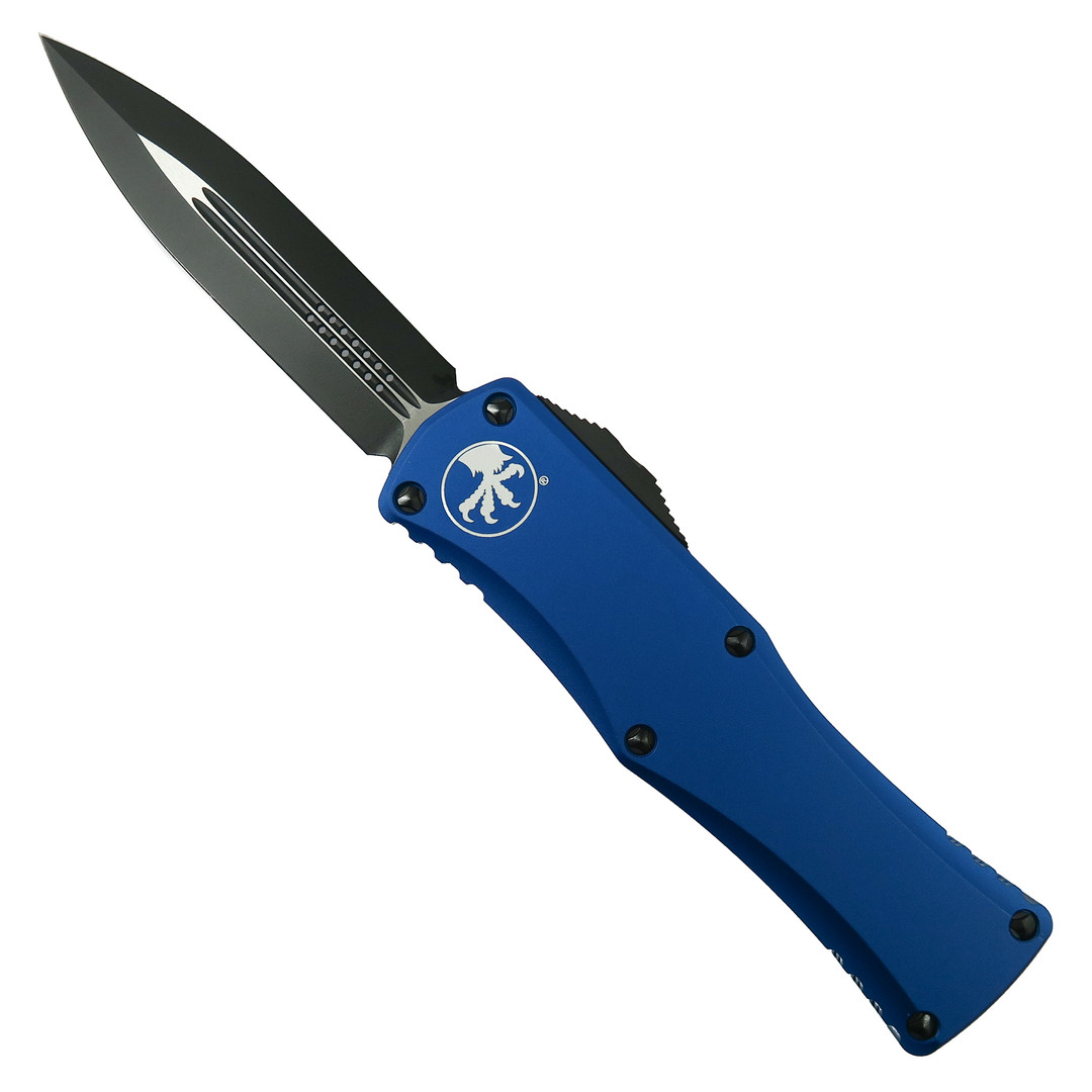  Microtech SCRATCH & DENT Blue Hera OTF Knife, DLC Black Dagger Blade