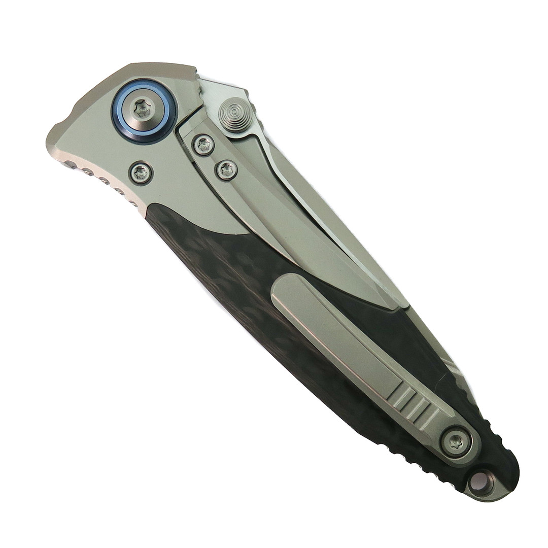 Microtech Mini Socom Bravo Folder Knife, Blasted Tanto Blade, Clip View
