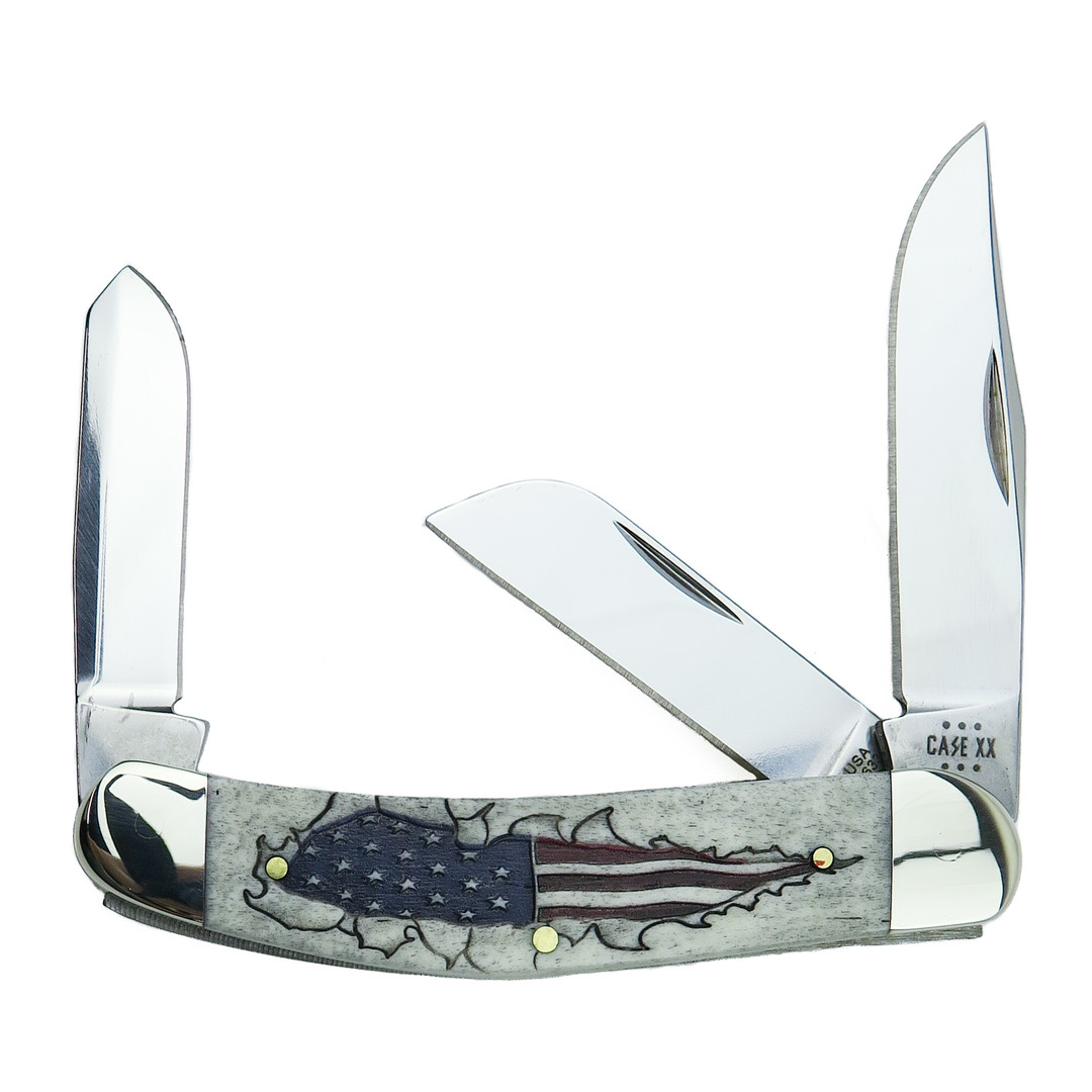 Case XX Smooth Natural Bone American Flag Etched Sowbelly Knife